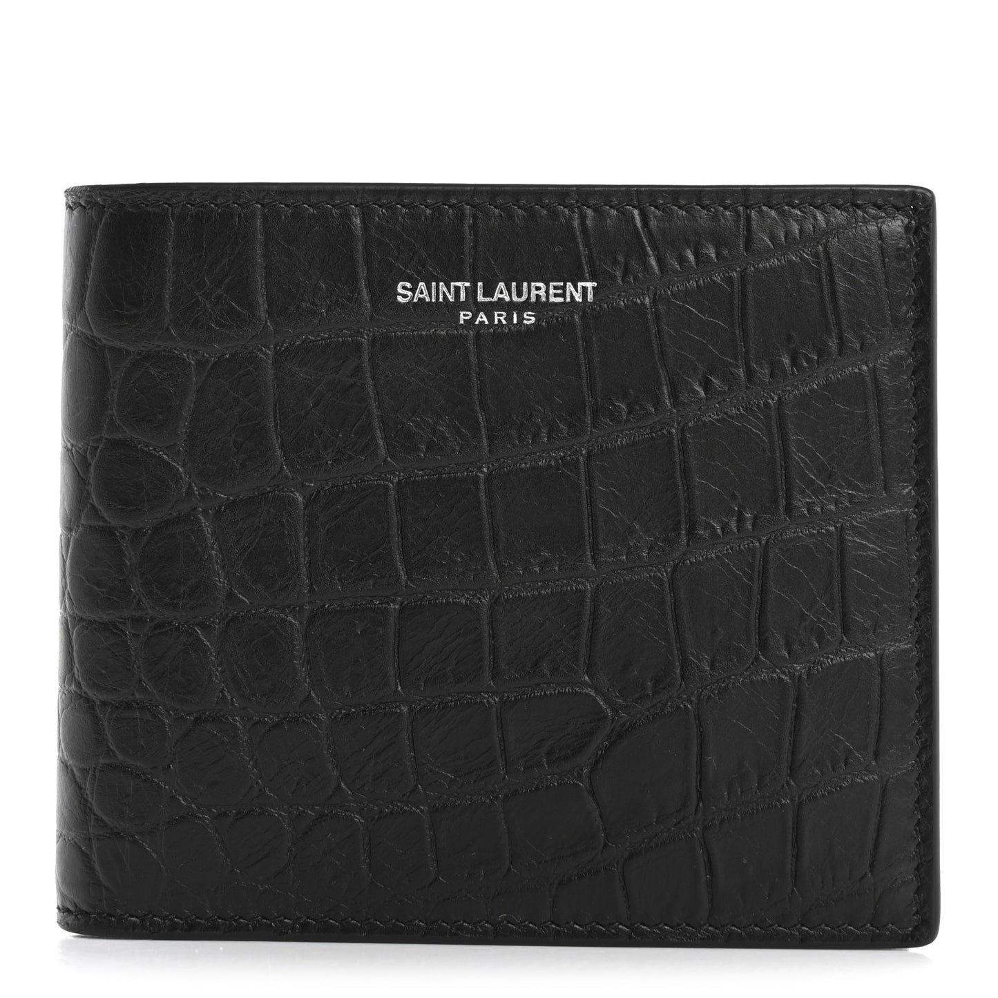 Calfskin Crocodile Embossed Paris East West Wallet Black