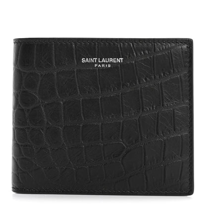 Saint Laurent Calfskin Crocodile Embossed Paris East West Wallet Black 1 of 8