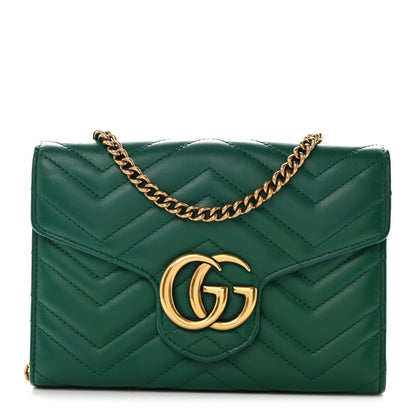 Gucci Calfskin Matelasse GG Marmont Chain Wallet Emerald Green 1 of 10