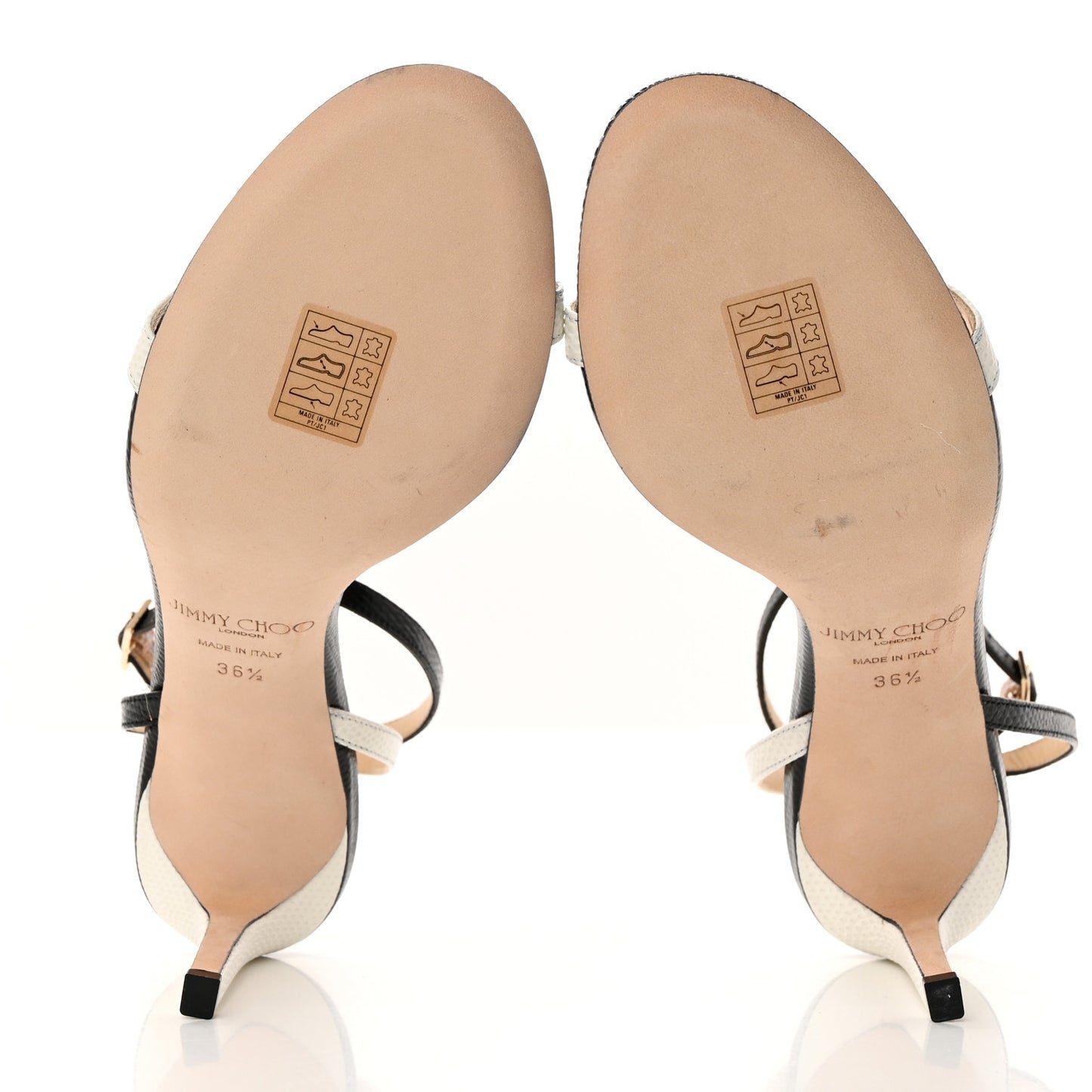 Lizard Embossed Minny 85 Ankle Strap Sandals 36.5 Black White