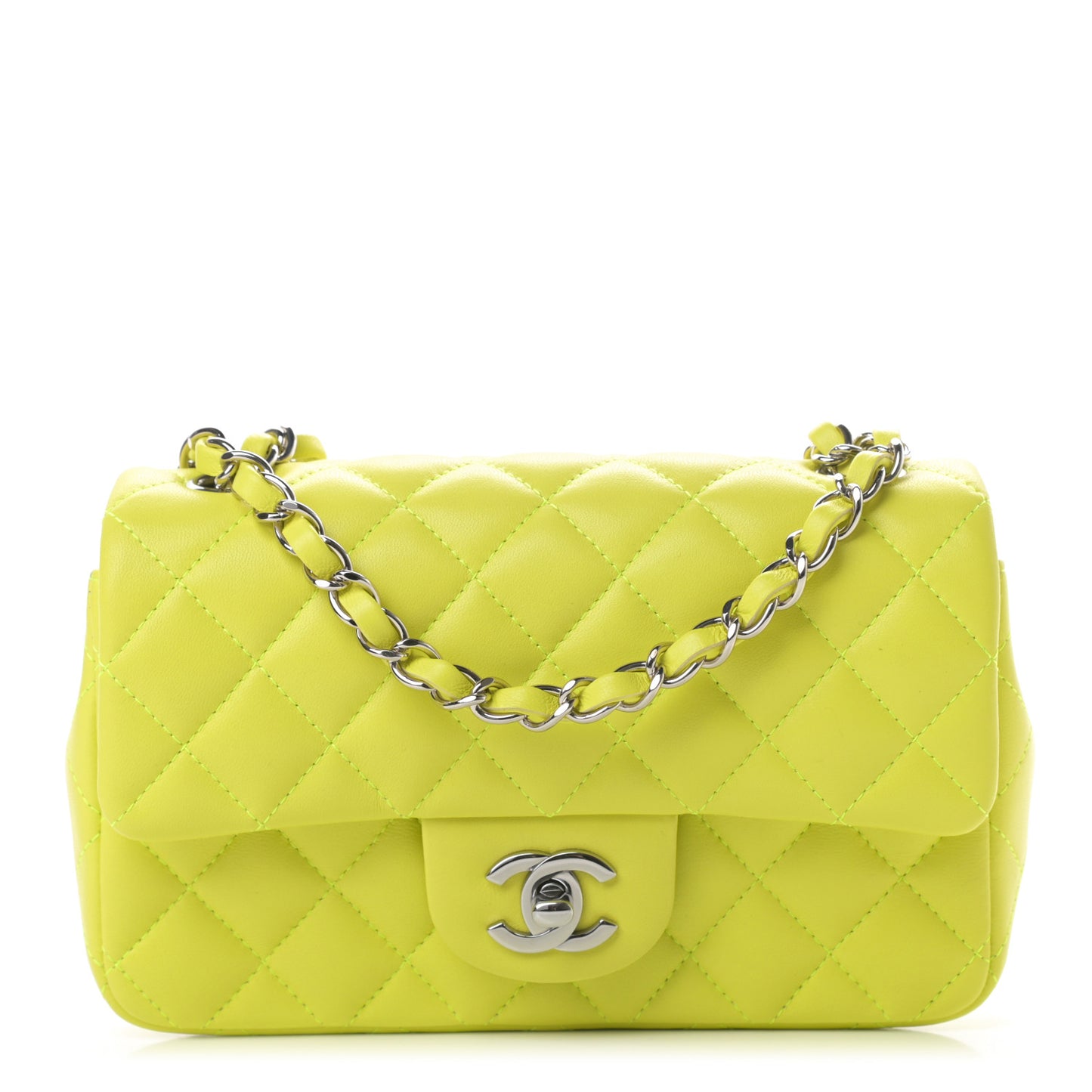 Lambskin Quilted Mini Rectangular Flap Yellow