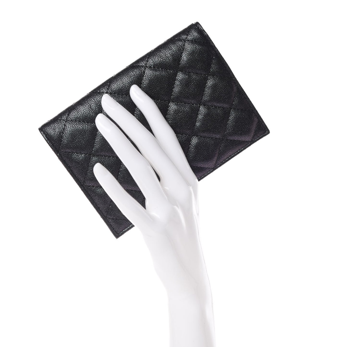 Iridescent Caviar Quilted Passport Holder Black