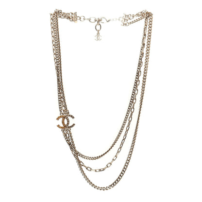 Chanel Baguette Crystal Gripoix Poured Glass CC Multi Strand Chain Necklace Light Gold 3 of 5