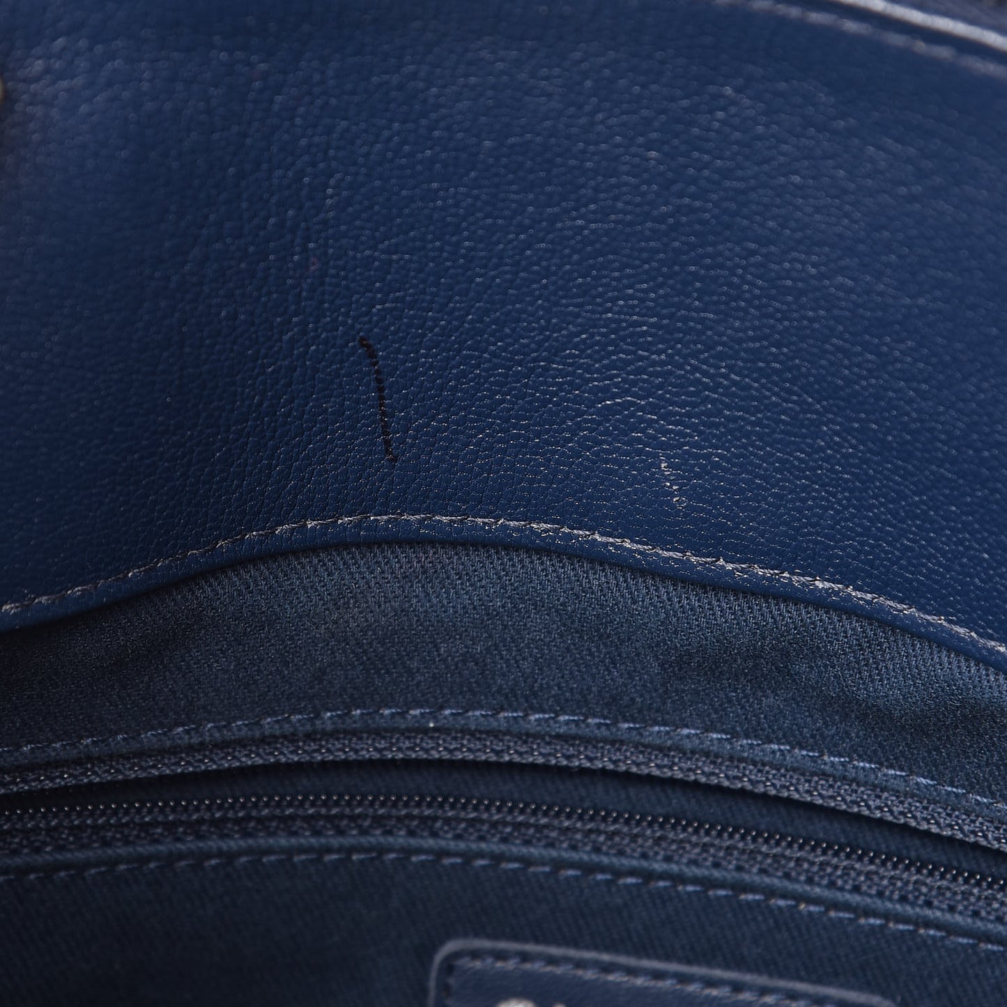 Grained Calfskin Stitched Large Magnetic Shopping Tote Blue