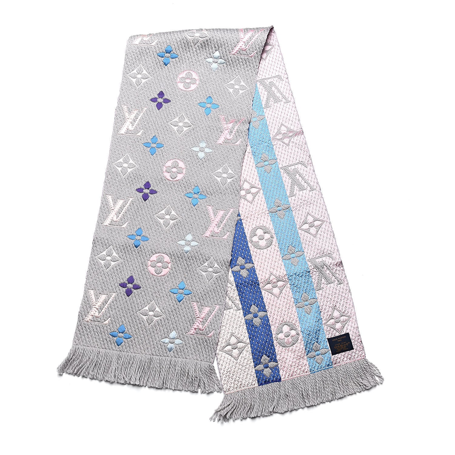 Louis Vuitton Wool Silk Rainbow Logomania Scarf Grey 3 of 4