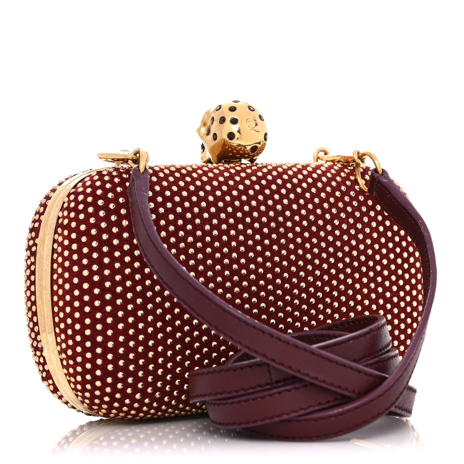 Alexander McQueen Suede Studded Skull Box Clutch Red 3 of 14