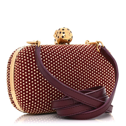 Alexander McQueen Suede Studded Skull Box Clutch Red 3 of 14