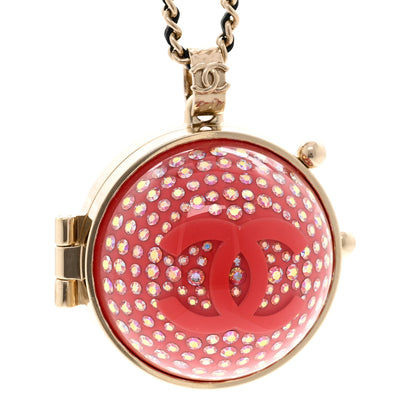 Chanel Resin Lambskin CC Ball Pendant Necklace Gold Pink 4 of 5