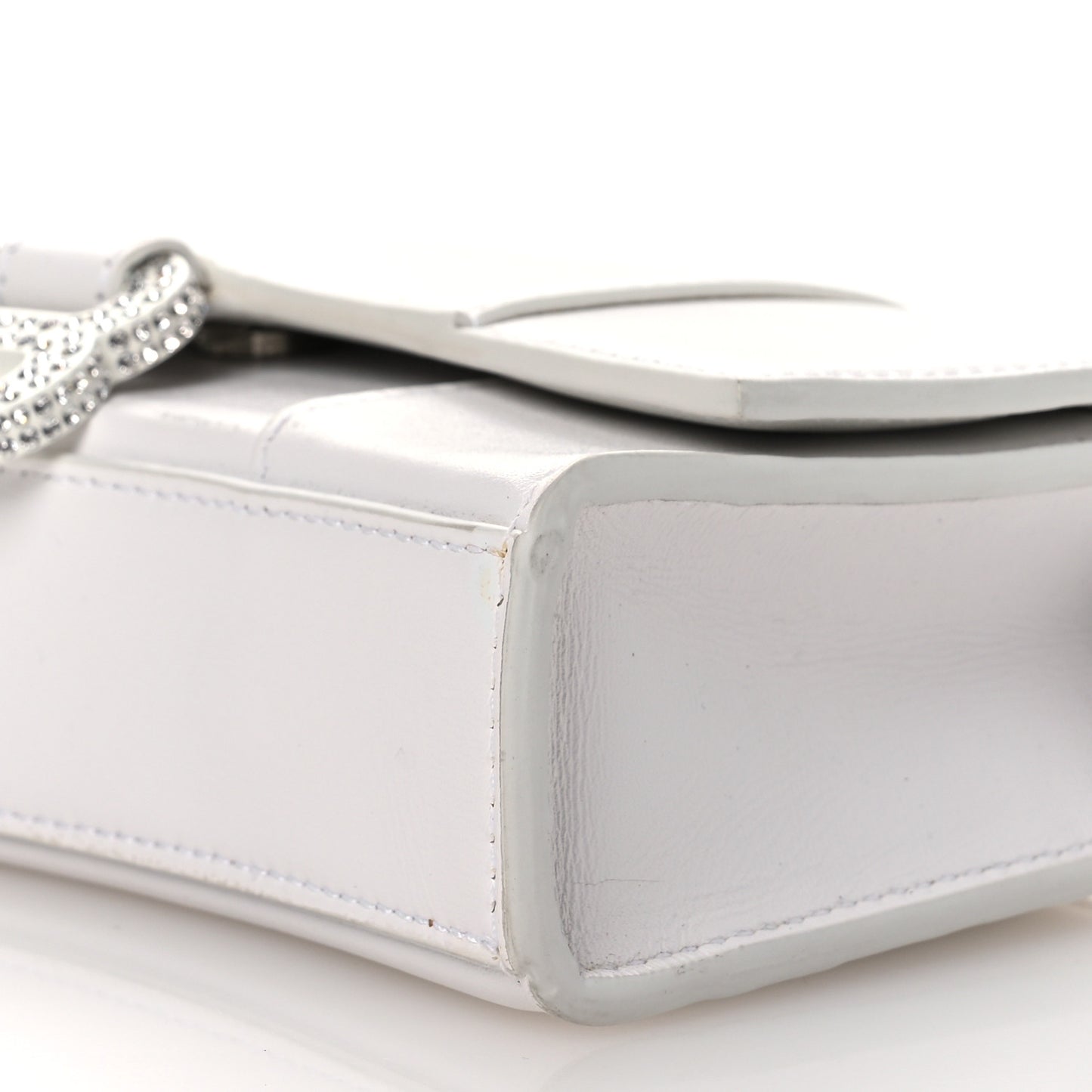 Shiny Box Calfskin Strass Hourglass Chain Bag White