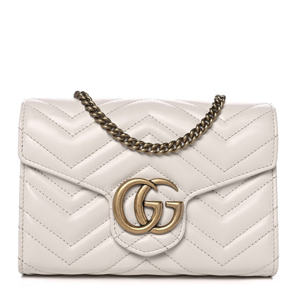 Gucci Calfskin Matelasse GG Marmont Chain Wallet Mystic White 1 of 14