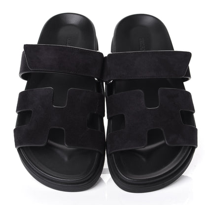 Hermes Suede Goatskin Womens Chypre Sandals 37 Black 5 of 11