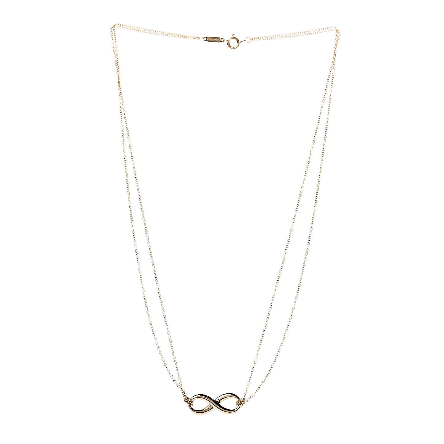 Tiffany 18K Yellow Gold Infinity Double Chain Pendant Necklace 3 of 6