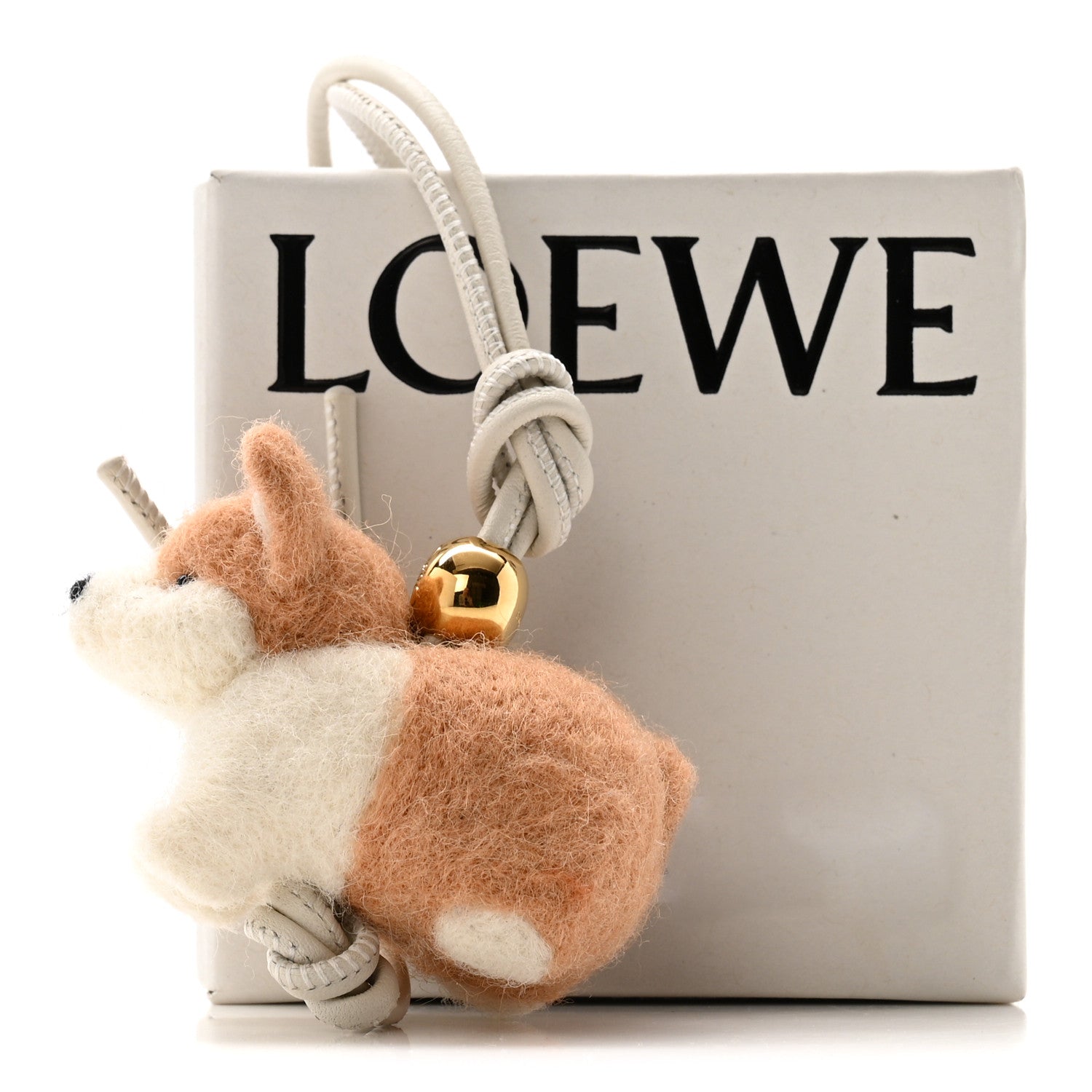 Loewe Calfskin Felt Corgi Bag Charm Soft Soft White Orange 4 of 4