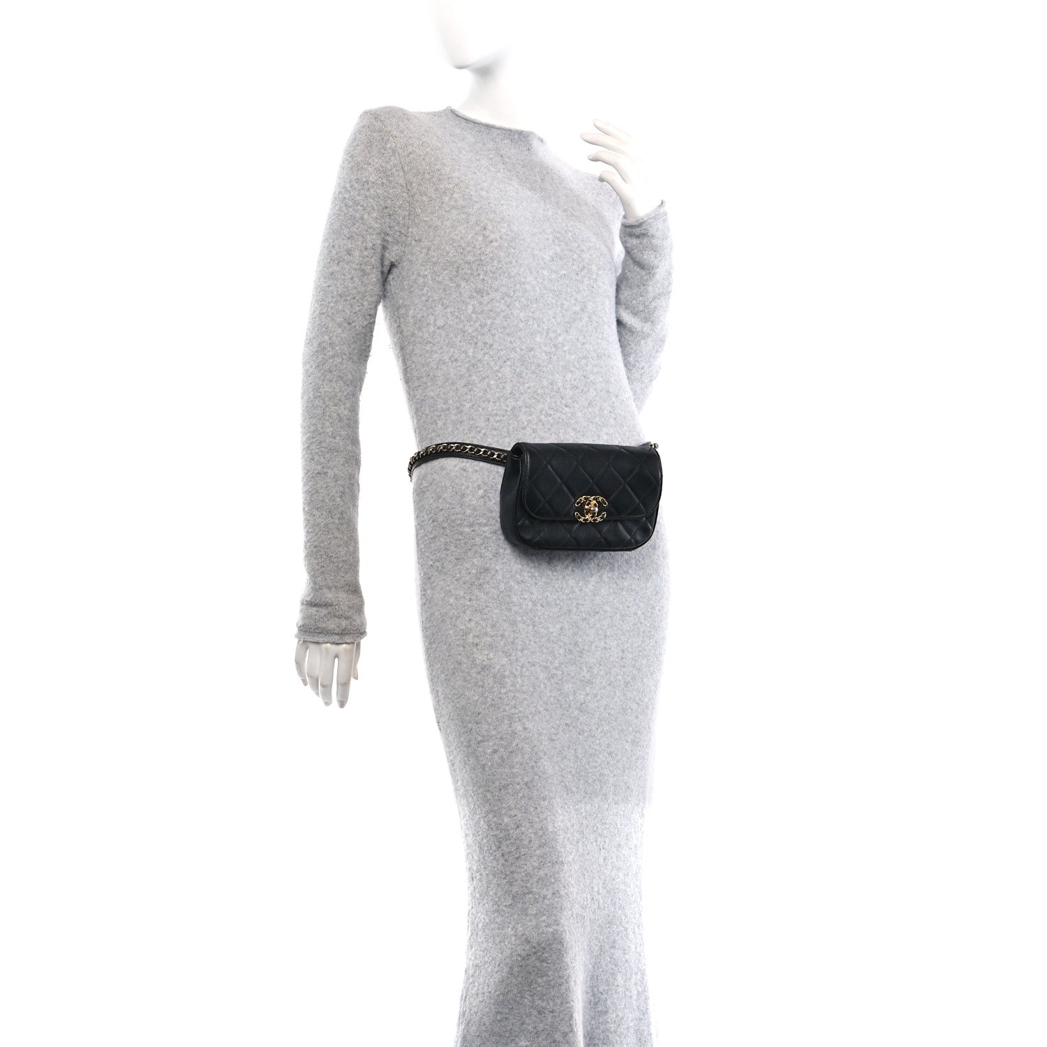 Chanel Lambskin Quilted Chain Infinity Waist Belt Bag Black 2 of 10