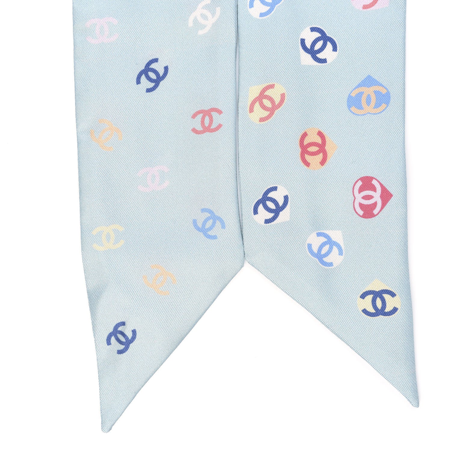 Chanel Silk Heart CC Slim Bandeau Scarf Light Blue 2 of 3