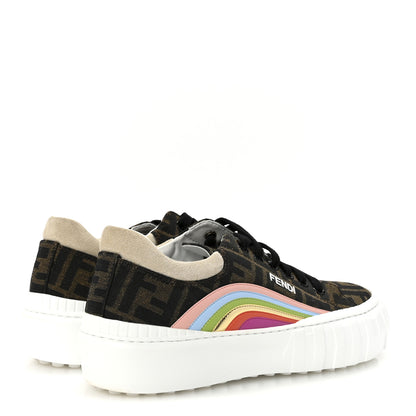 Fendi Fabric Jacquard FF Rainbow Womens Fendi Force Low-Top Sneakers 38.5 Tobacco Black White Multicolor 5 of 9