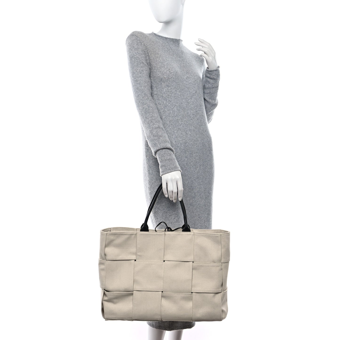 Canvas Intrecciato Large Arco Tote Beige Black