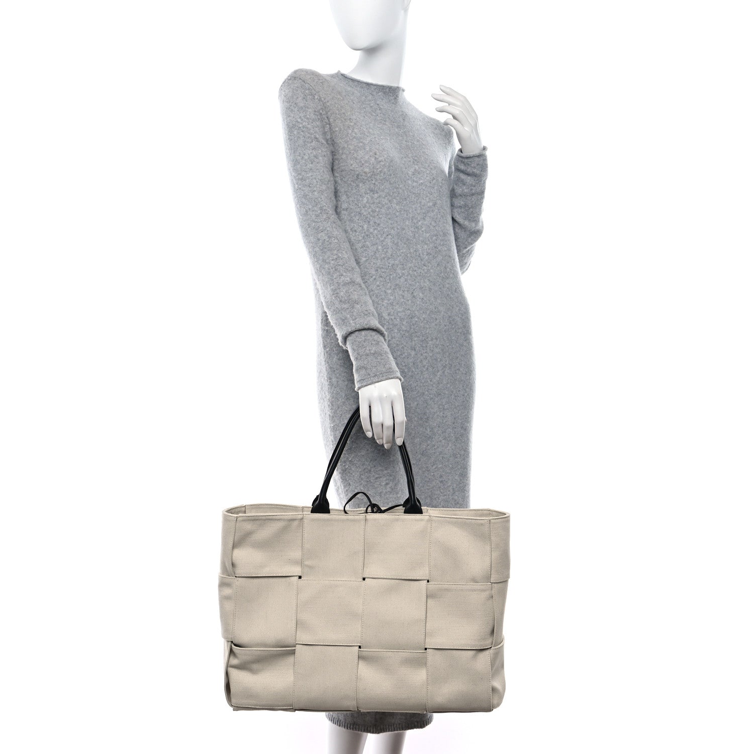 Bottega Veneta Canvas Intrecciato Large Arco Tote Beige Black 2 of 9