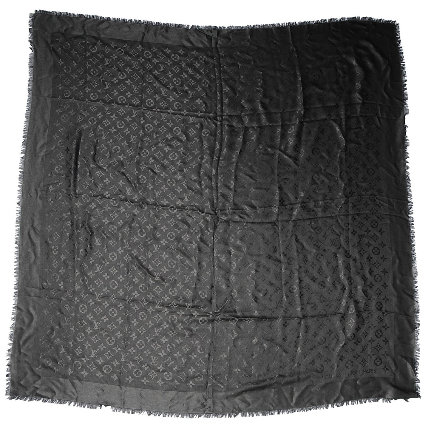 Wool Silk Monogram Shawl Anthracite
