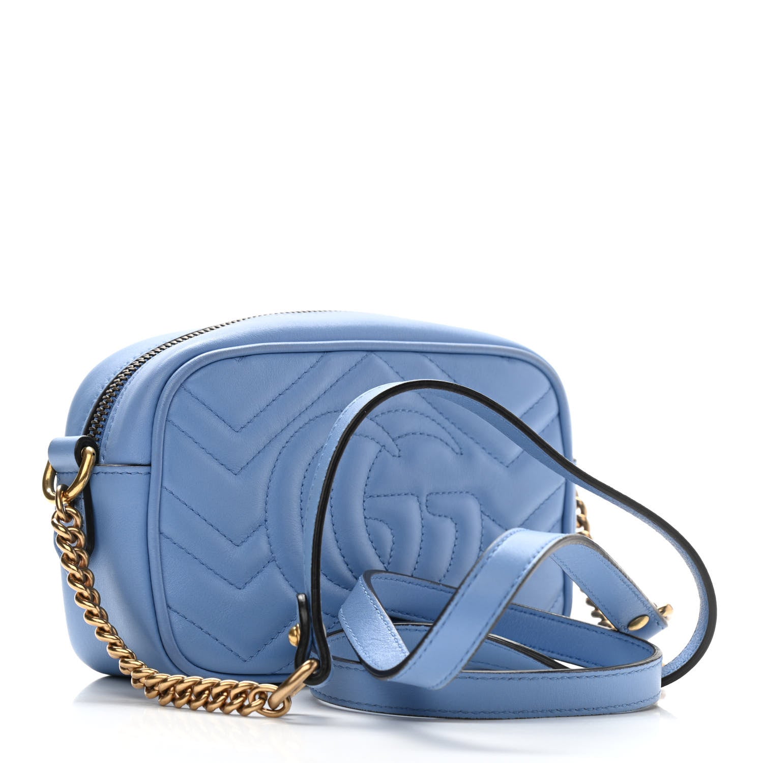 Gucci Calfskin Matelasse Mini GG Marmont Chain Shoulder Bag Clear Sky Blue 3 of 10