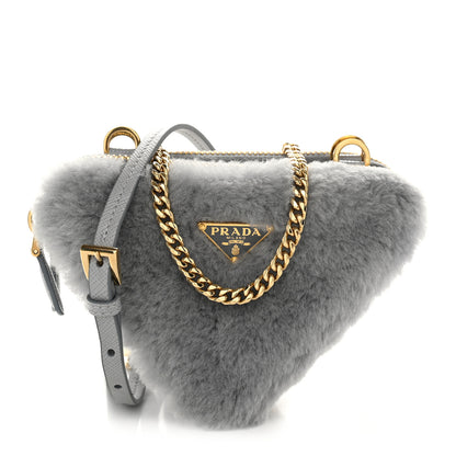 Prada Montone Shearling Saffiano Triangle Mini Pouch Fiordaliso 1 of 10