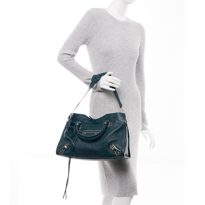 Balenciaga Chevre Gold Metallic Edge Hardware City Bleu Paon 3 of 8