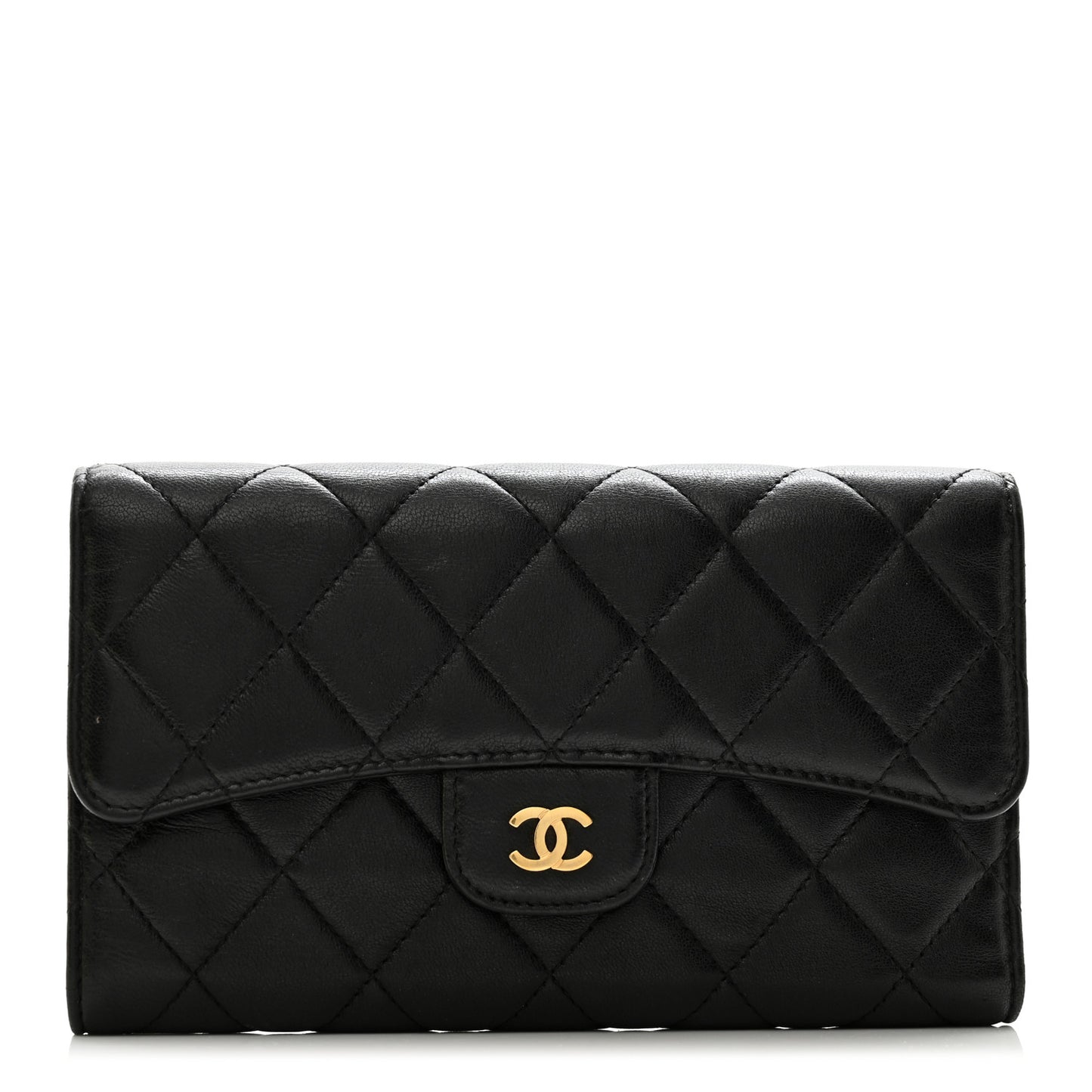 Lambskin Quilted Large Flap Wallet Black