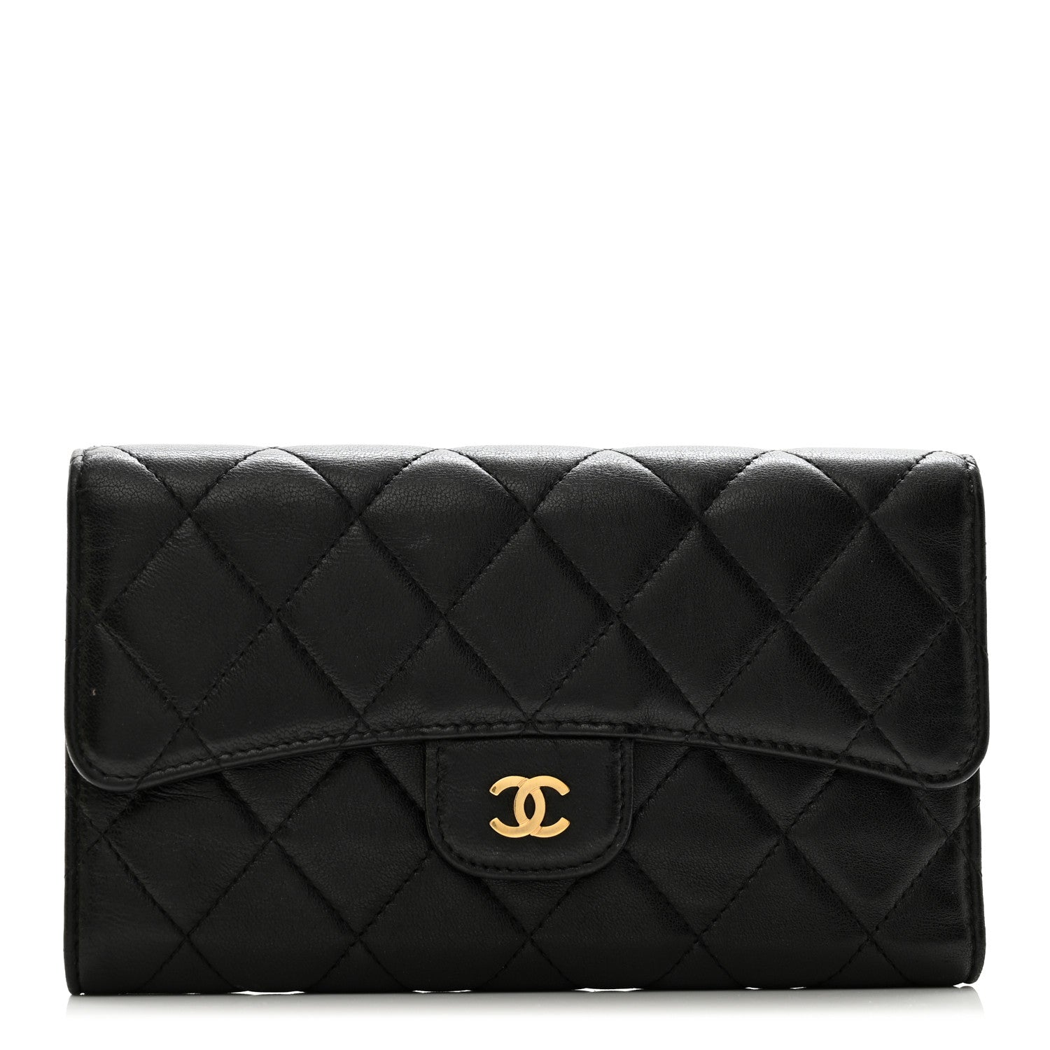 Chanel Lambskin Quilted Large Flap Wallet Black 1 of 8