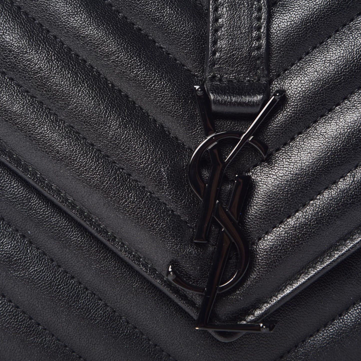 Sheepskin Matelasse Chevron Monogram Medium College Bag Black