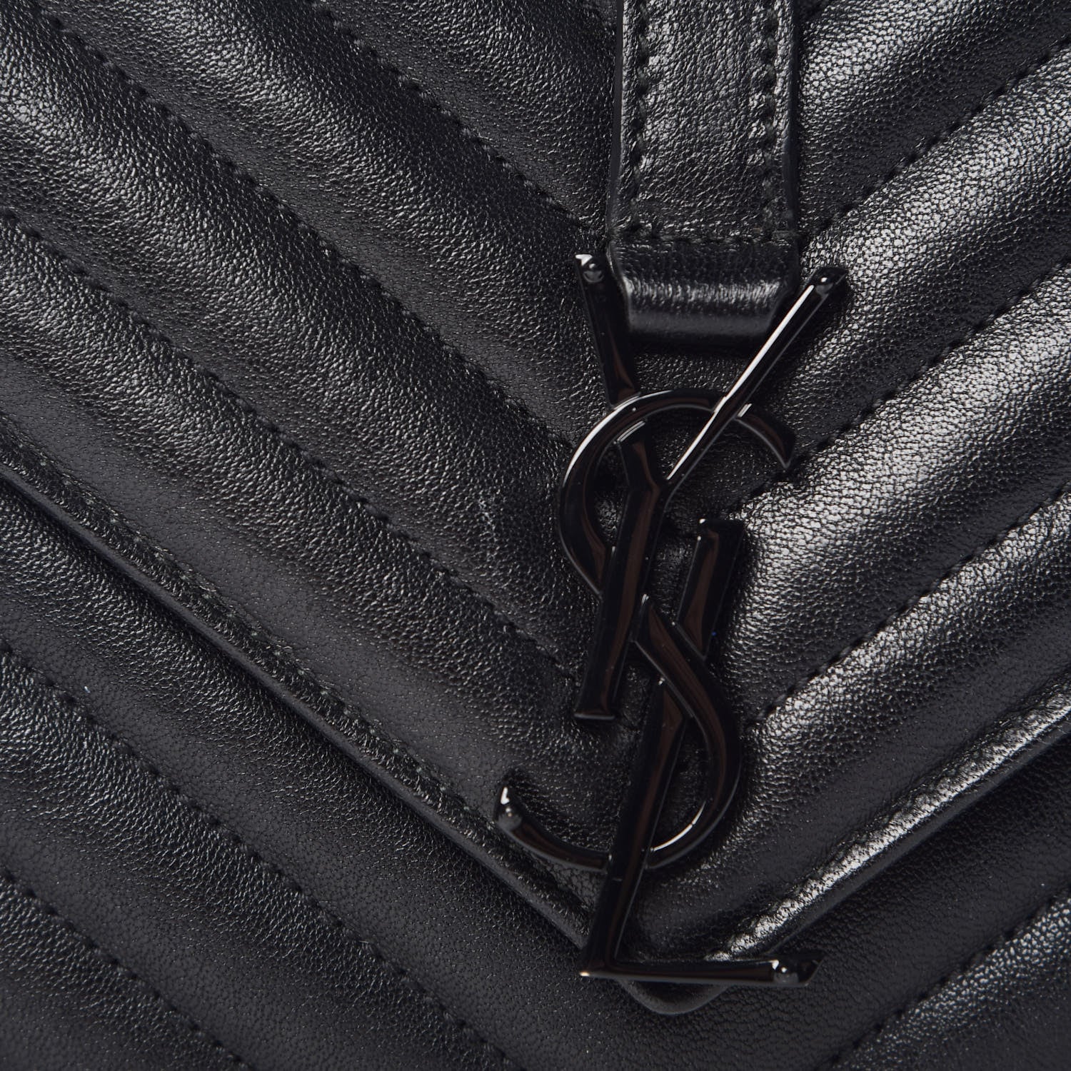 Saint Laurent Sheepskin Matelasse Chevron Monogram Medium College Bag Black 13 of 13