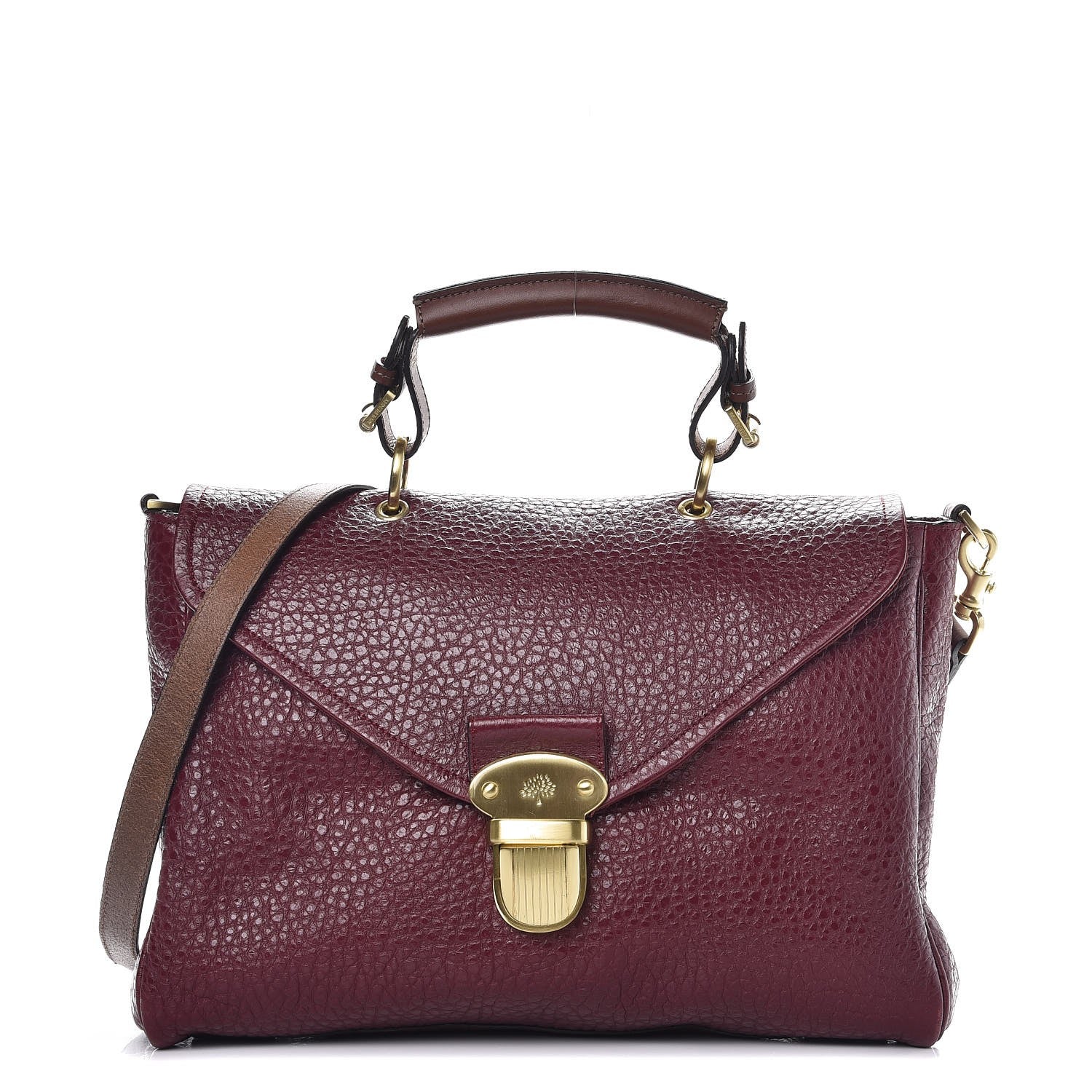 Mulberry Shiny Grain Polly Push Lock Satchel Conker 1 of 9