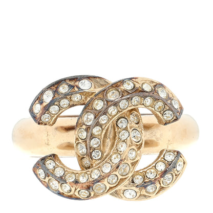 Chanel Crystal Double CC Ring 48 4.5 Light Gold 1 of 4