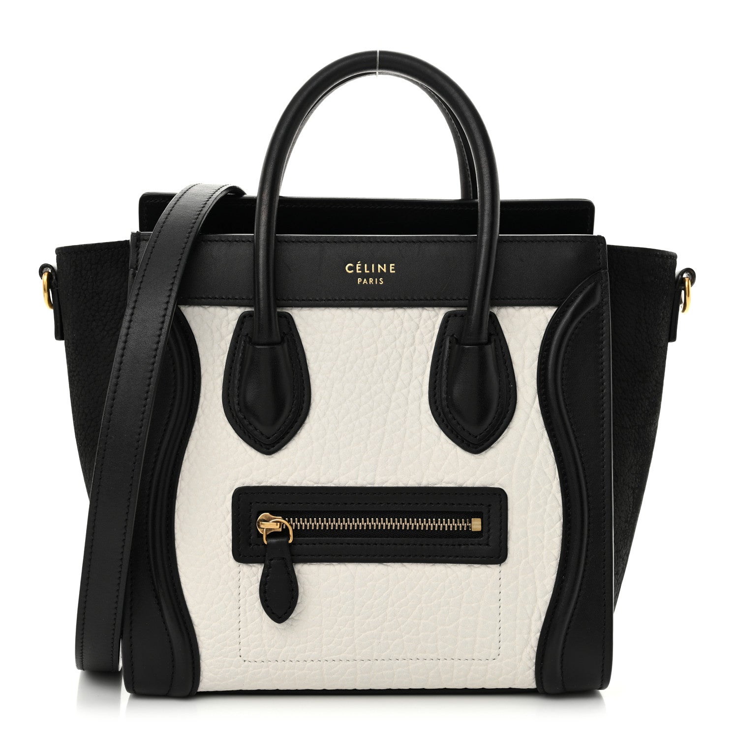 Celine Bullhide Calfskin Nubuck Bi-Color Nano Luggage Black White 1 of 13