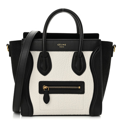 Celine Bullhide Calfskin Nubuck Bi-Color Nano Luggage Black White 1 of 13
