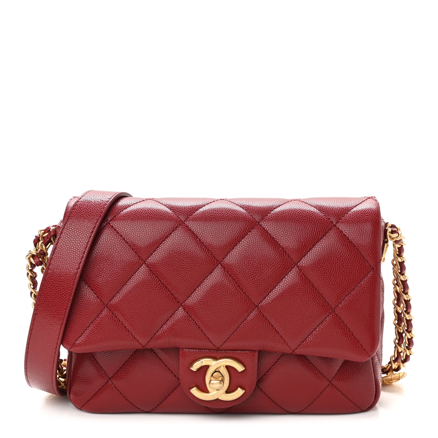 Caviar Quilted Small Twist Your Buttons Flap Burgundy