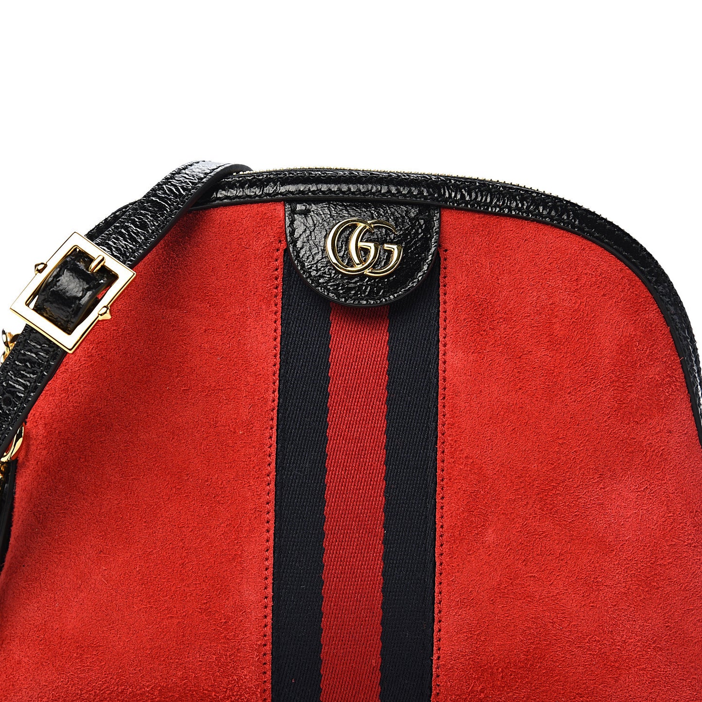 Suede Patent Web GG Small Ophidia Dome Shoulder Bag Hibiscus Red