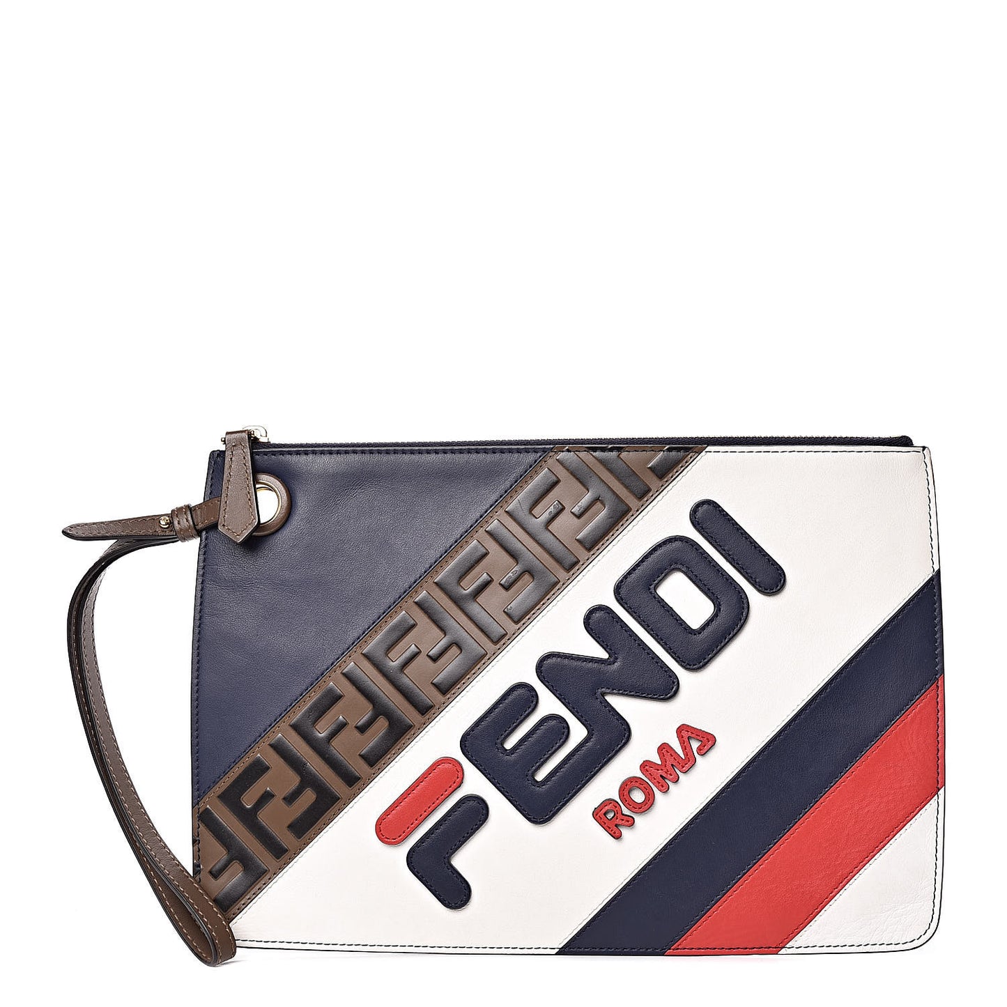 X FILA Vitello Century Mania Bi-Color FF 1974 Embossed Small Flat Clutch Blueberry Multicolor