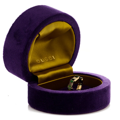 Gucci 18K Yellow Gold Green Tourmaline 7mm Link to Love Ring 54 6.75 5 of 5