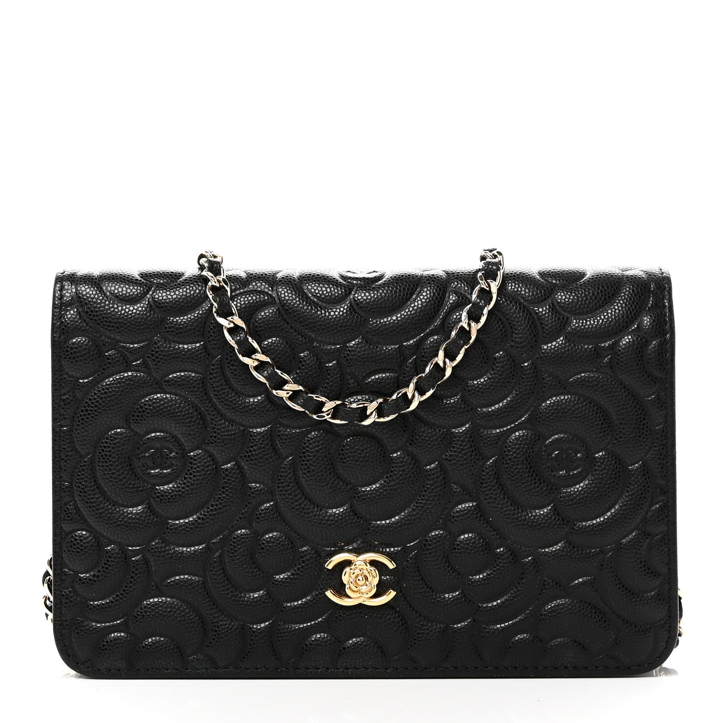 Caviar Camellia Embossed Wallet On Chain WOC Black
