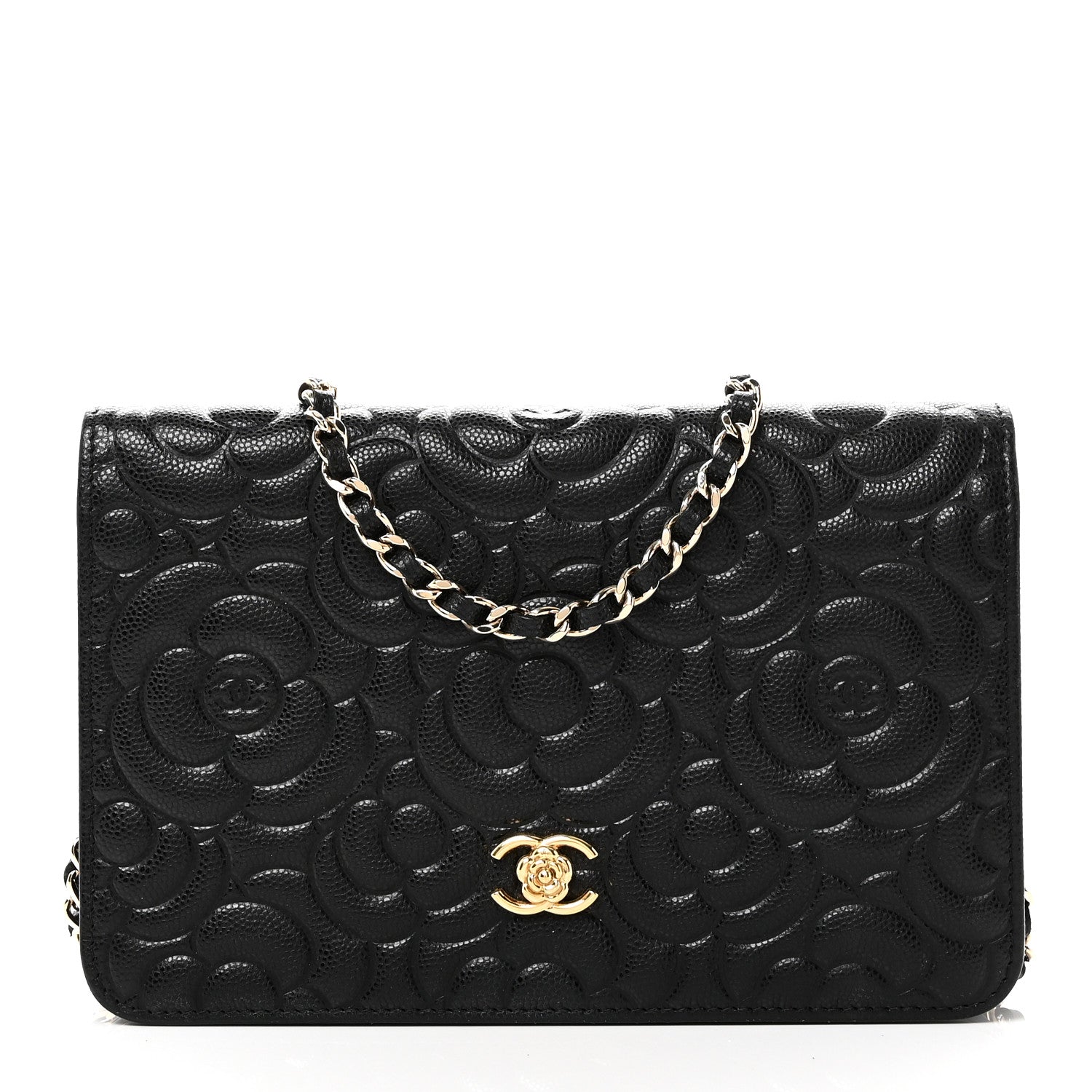 Chanel Caviar Camellia Embossed Wallet On Chain WOC Black 1 of 11