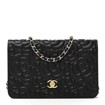 Chanel Caviar Camellia Embossed Wallet On Chain WOC Black 1 of 11