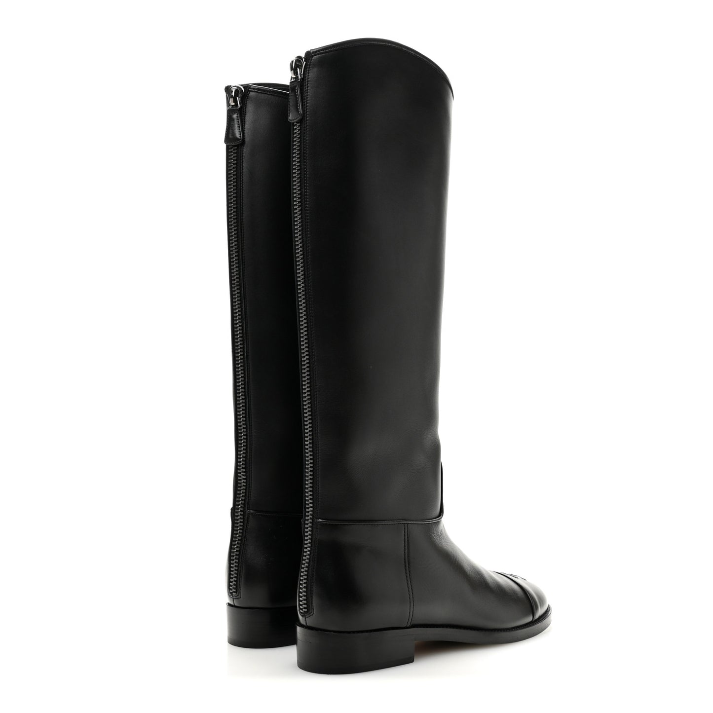 Calfskin Cap Toe CC Riding Boots 38 Black