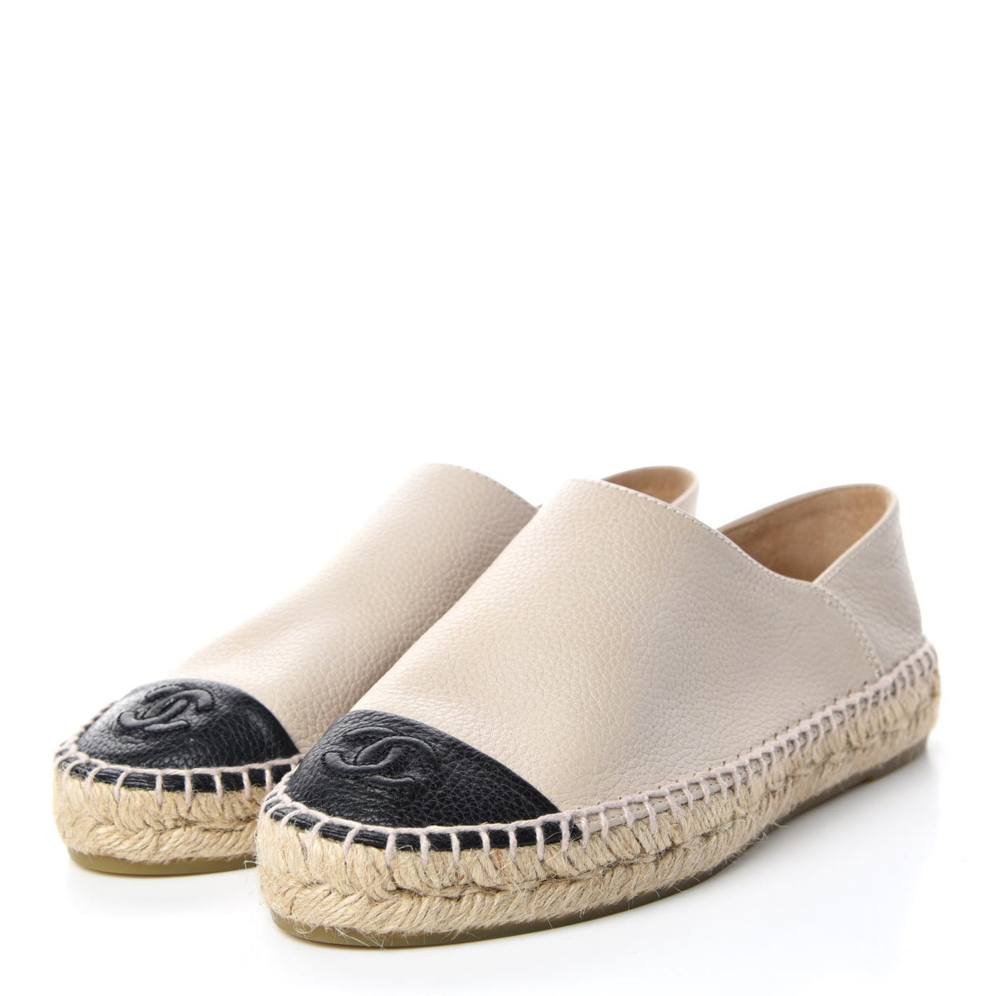 Grained Calfskin CC Espadrilles 35 Beige Black