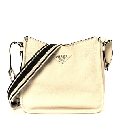 Prada Vitello Daino Soft Hobo Messenger Bag White 1 of 11