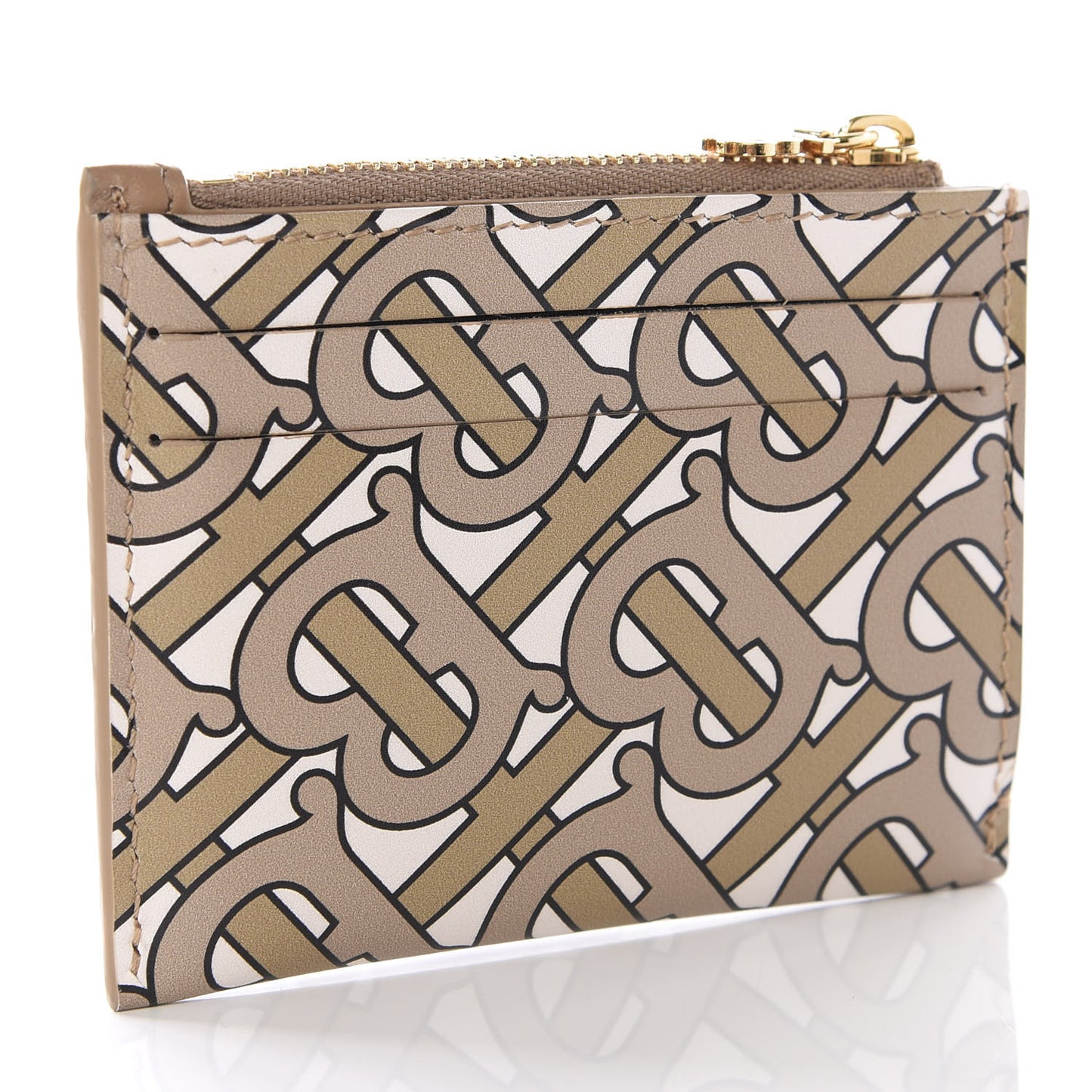 Calfskin Monogram Panola Zip Card Holder Beige