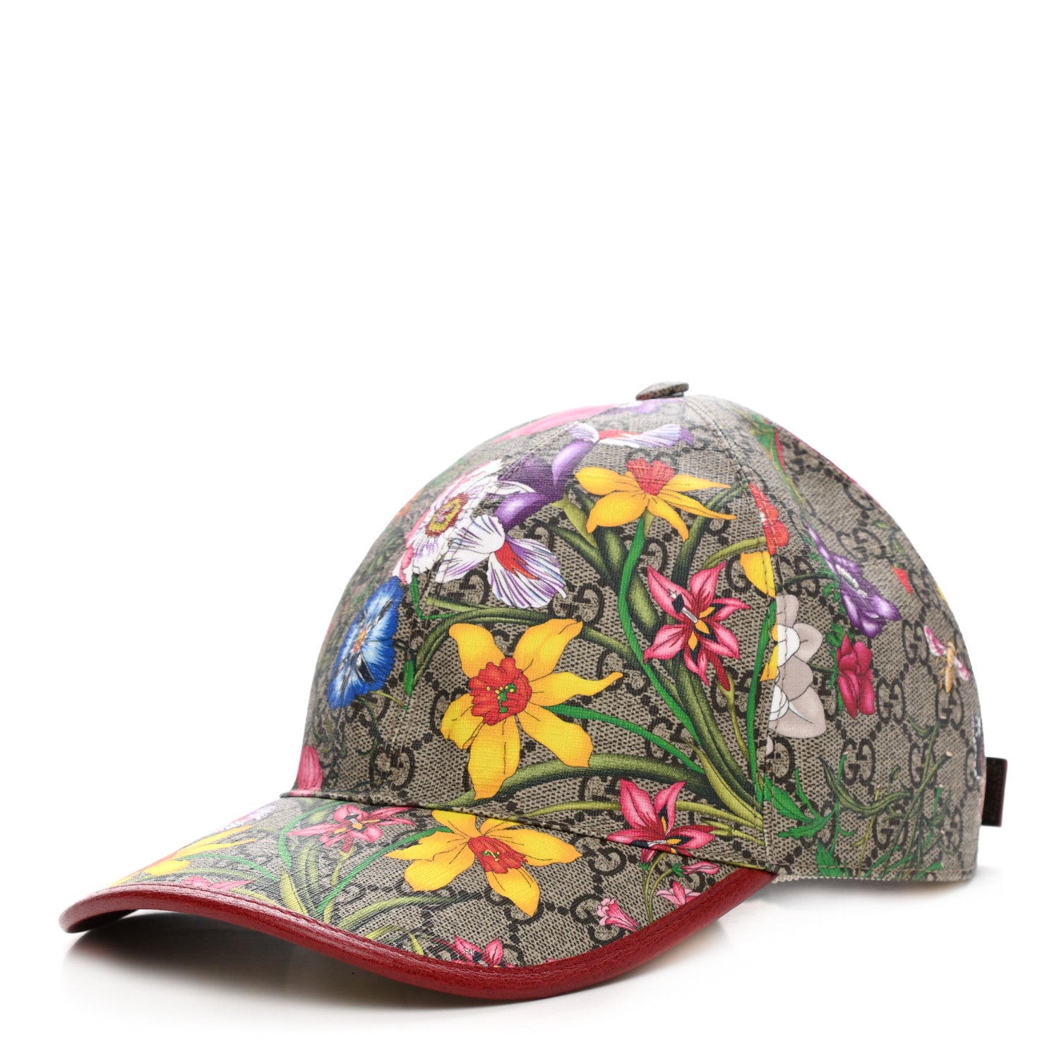 Gucci GG Supreme Flora Claudia Baseball Hat 58 L Red 981980