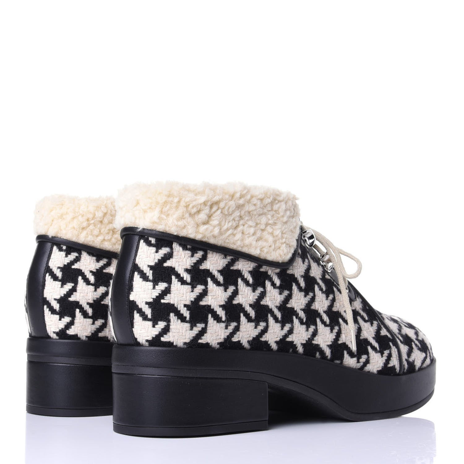 Gucci Optical Tweed Faux Shearling Houndstooth Victor Lace Up Ankle Boots 38.5 White Black 5 of 11
