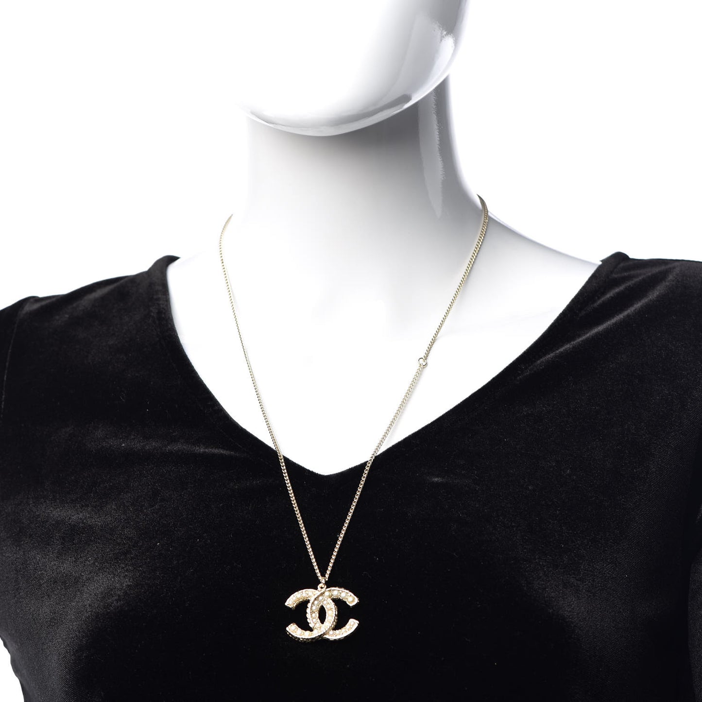 Pearl CC Pendant Necklace Gold