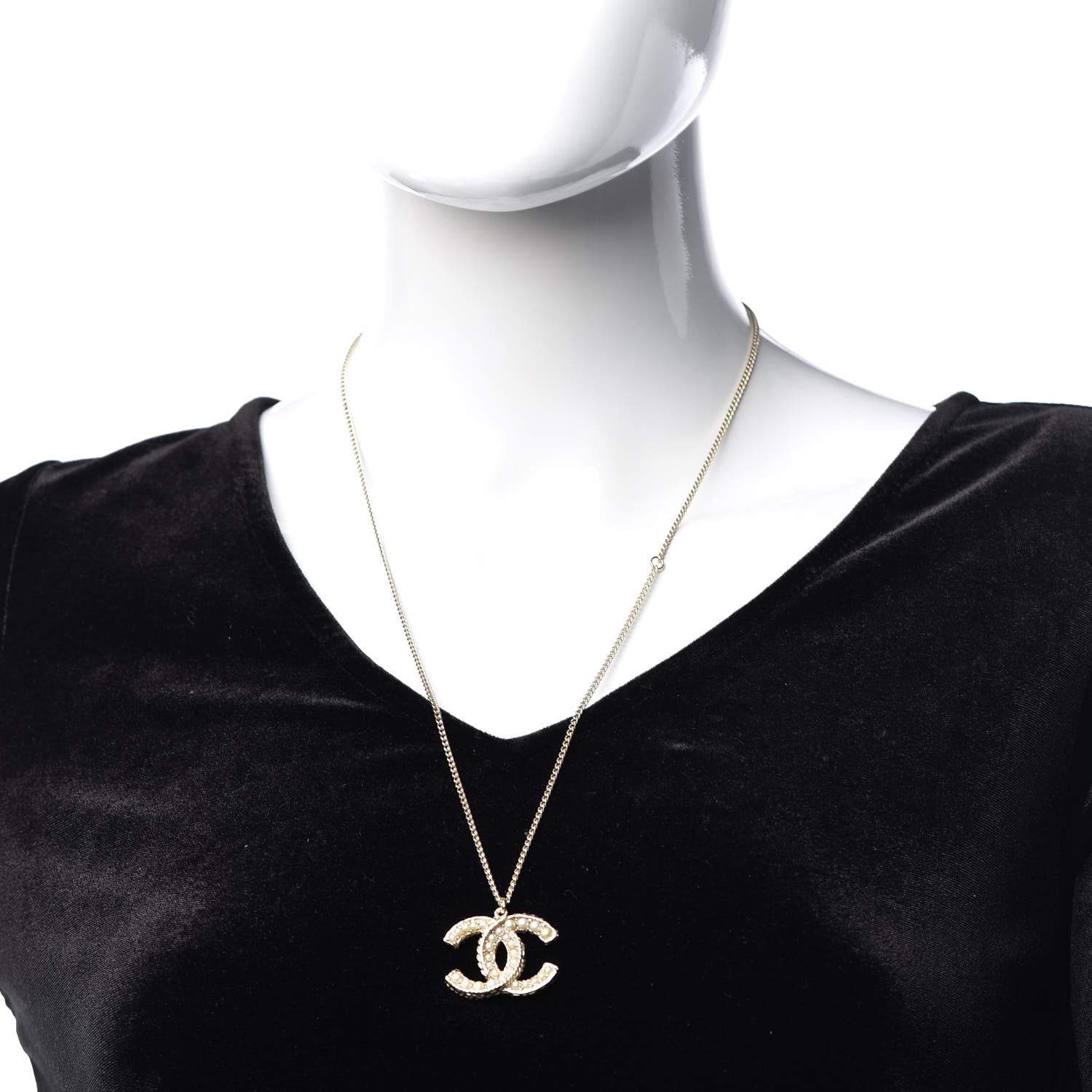Chanel Pearl CC Pendant Necklace Gold 2 of 6