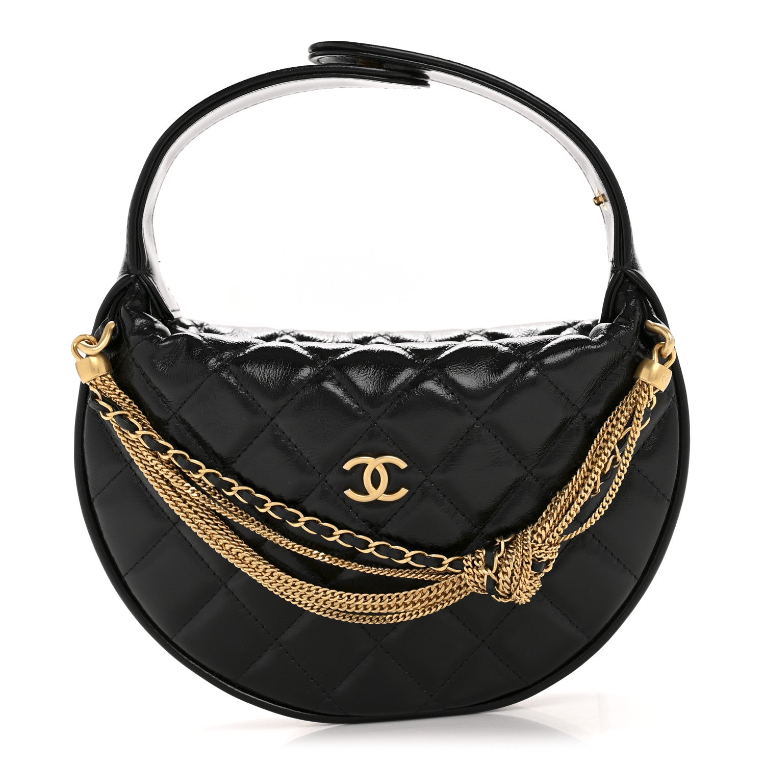 Chanel Shiny Crumpled Calfskin Quilted Bow Pouch Hobo Black 1 of 13